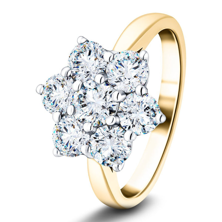 Anillo de racimo de oro amarillo de 18 quilates de calidad G/SI de diamantes de 3,00 ct