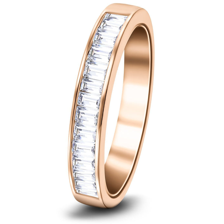 Anillo de media eternidad con canal de talla baguette y diamantes, 0,50 ct, oro rosa de 18 k