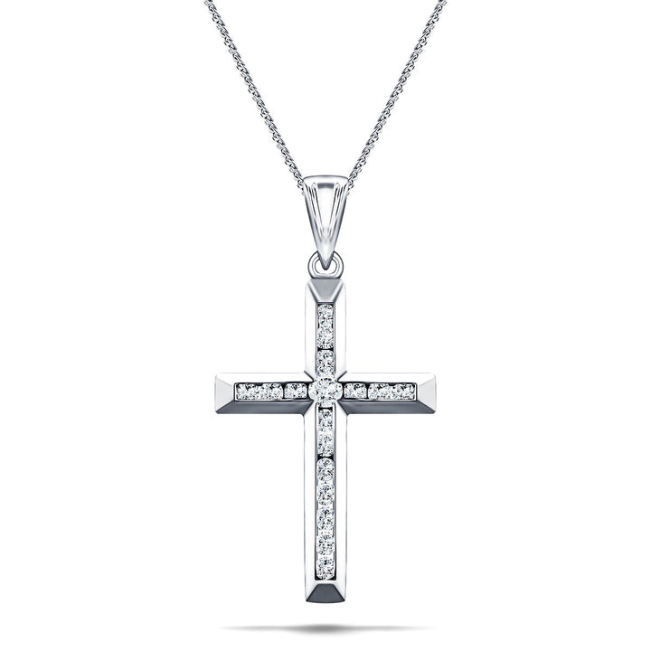 Diamond Cross Necklace with 0.11ct G/SI Diamonds in 9K White Gold