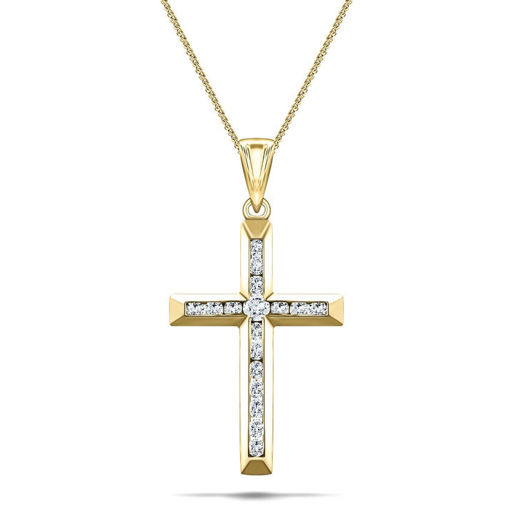 Collar de cruz de diamantes con diamantes G/SI de 0,25 ct en oro amarillo de 9 quilates