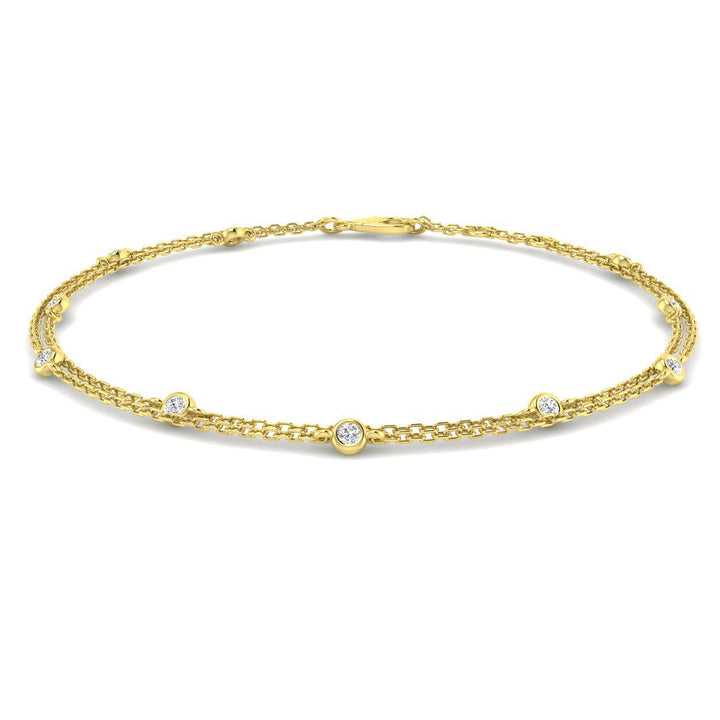 Brazalete de Cadena Doble con Diamantes 0.15ct G/SI Oro Amarillo 18k