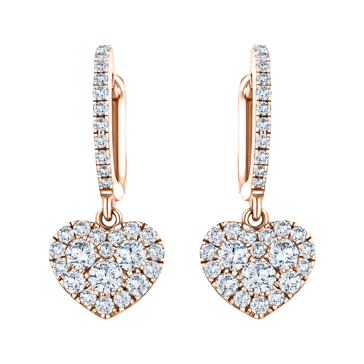 Diamond Drop Heart Earrings 0.90ct G/SI Quality 18k Rose Gold - All Diamond