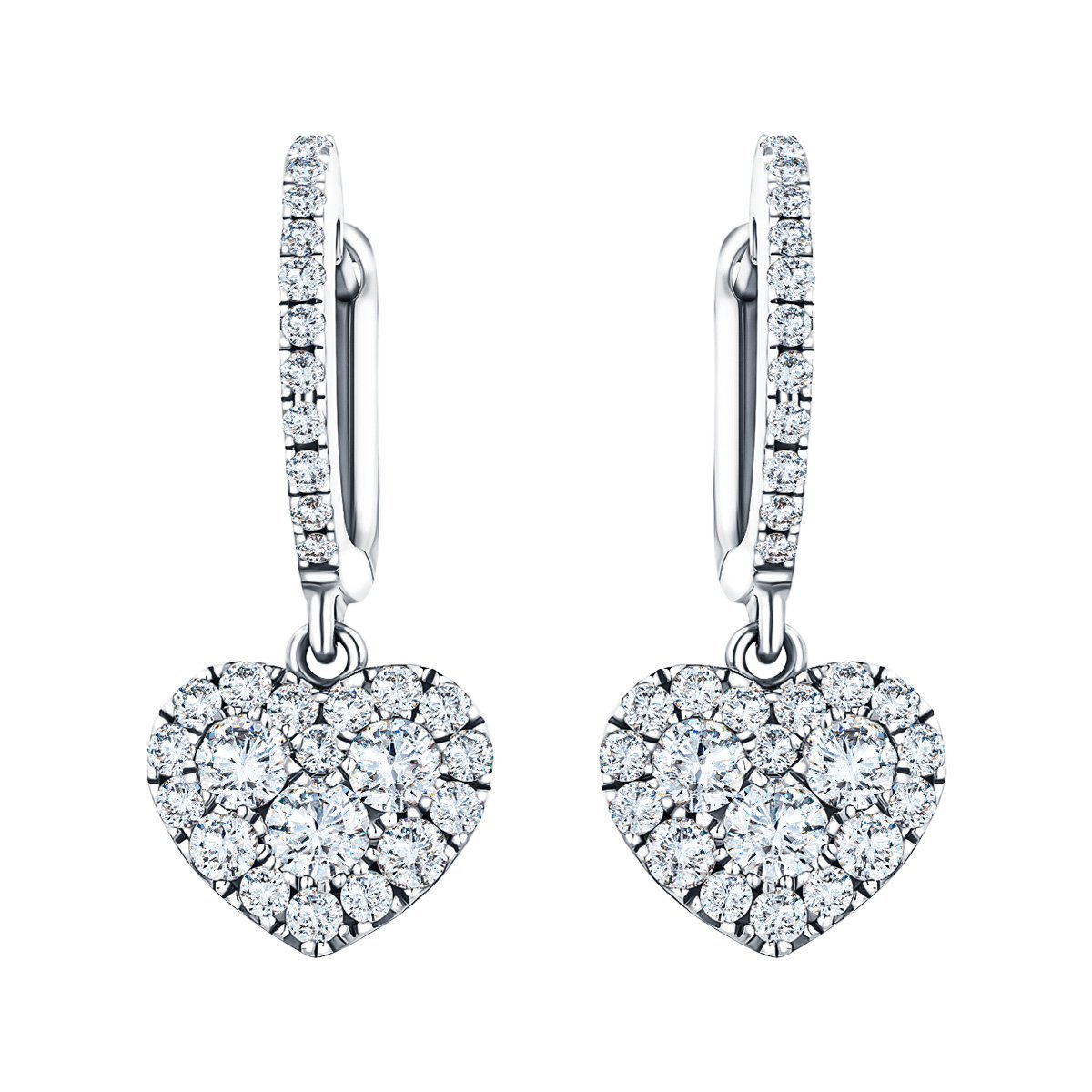 Diamond Drop Heart Earrings 0.90ct G/SI Quality 18k White Gold - All Diamond