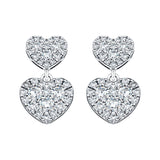 Diamond Drop Heart Earrings 1.05ct G/SI Quality in 18k White Gold - All Diamond