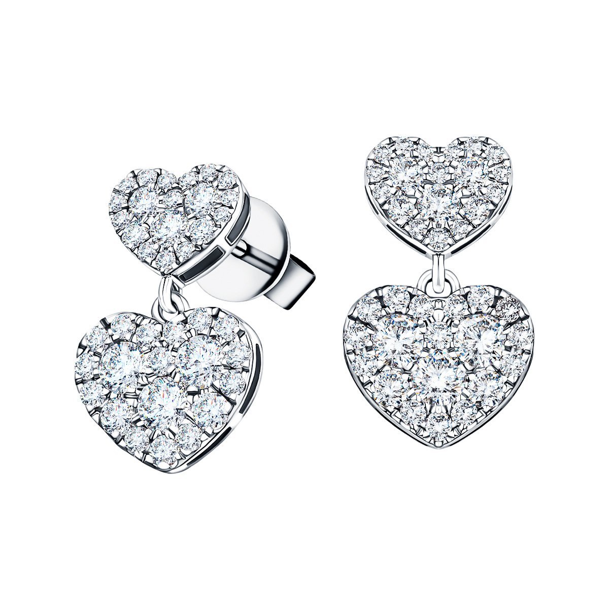 Diamond Drop Heart Earrings 1.05ct G/SI Quality in 18k White Gold - All Diamond