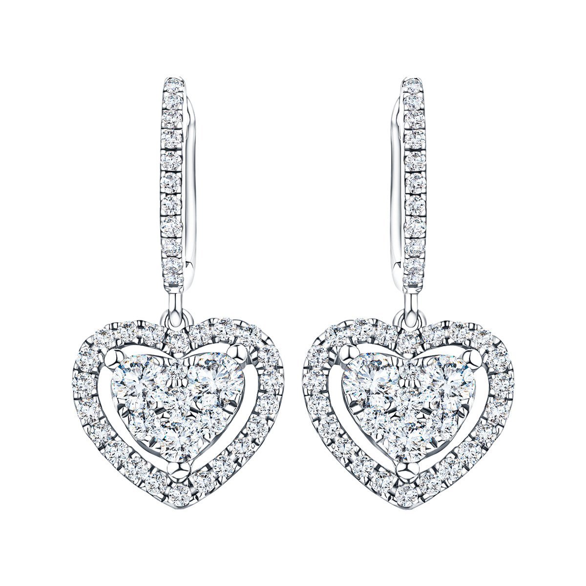 Diamond Drop Heart Earrings 1.40ct G/SI Quality 18k White Gold - All Diamond