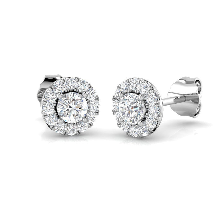 Aretes Halo de Diamantes 0.55ct Calidad G/SI en Oro Blanco 18k
