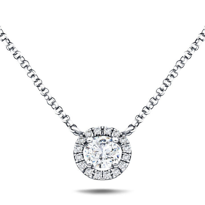 Collar con Colgante Halo de Diamantes 0.15ct Calidad G/SI en Oro Blanco 18k