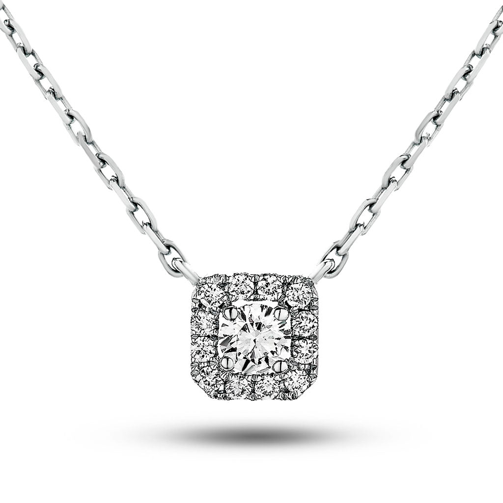 Diamond Halo Pendant Necklace 0.30ct G/SI Quality in 18k White Gold - All Diamond