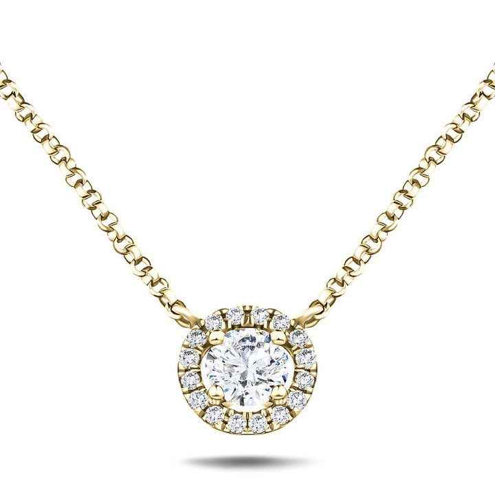 Collar con Colgante Halo de Diamantes 0.30ct Calidad G/SI en Oro Amarillo 18k