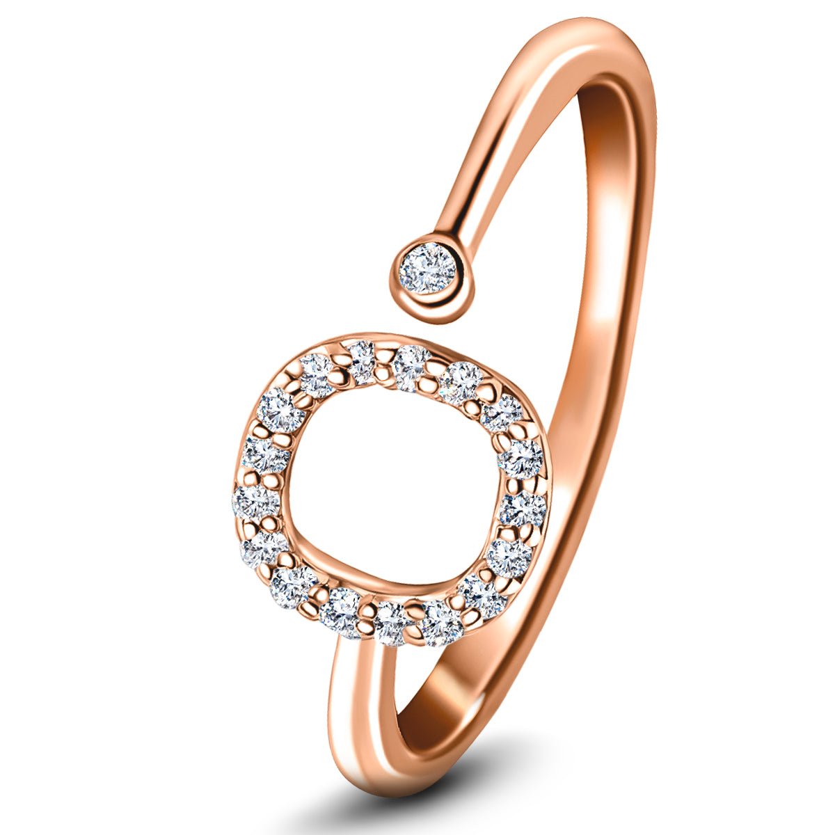 Diamond Initial 'O' Ring 0.10ct Premium Quality in 18k Rose Gold - All Diamond