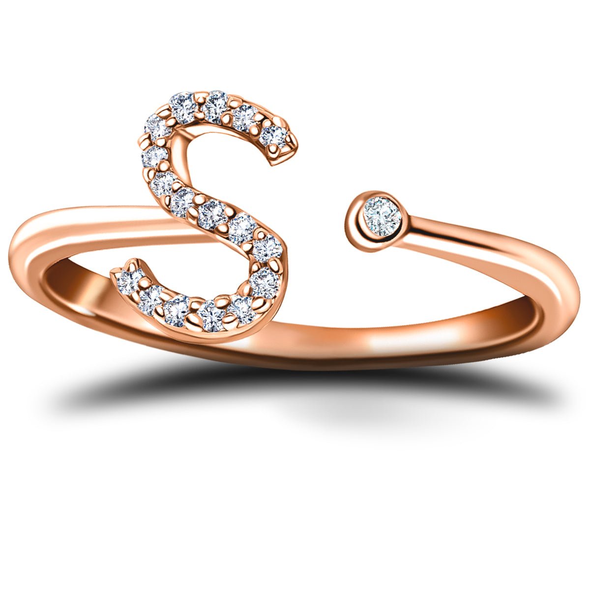 Diamond Initial 'S' Ring 0.10ct Premium Quality in 18k Rose Gold - All Diamond