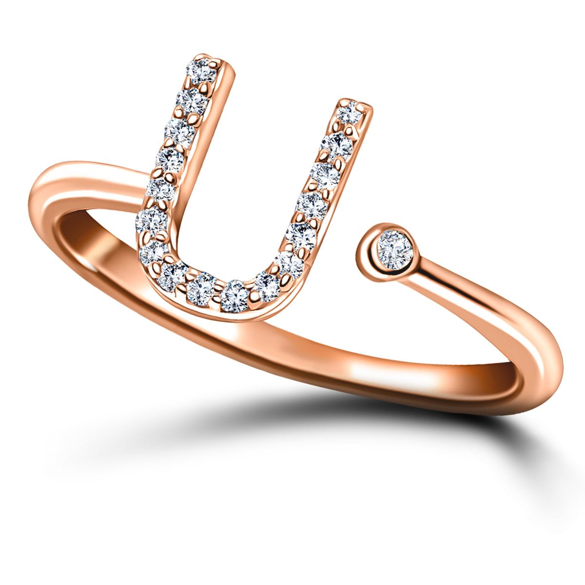 Diamond Initial 'U' Ring 0.10ct Premium Quality in 18k Rose Gold - All Diamond
