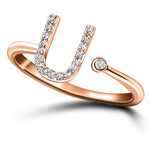 Diamond Initial 'U' Ring 0.10ct Premium Quality in 18k Rose Gold - All Diamond