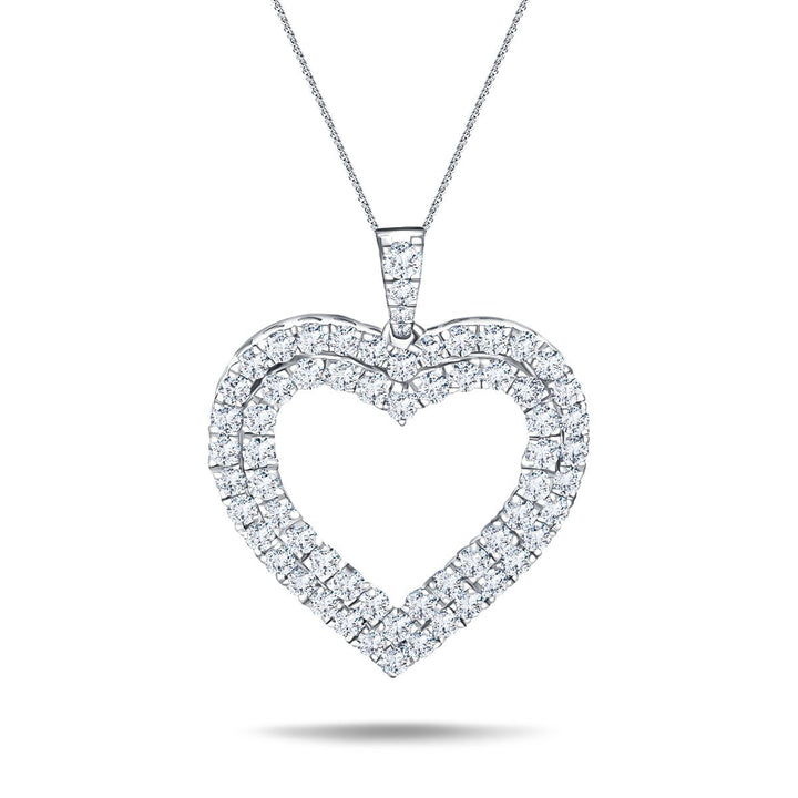 Colgante de diamante redondo de 0,60 quilates con corazón de dos filas en oro blanco de 18 quilates
