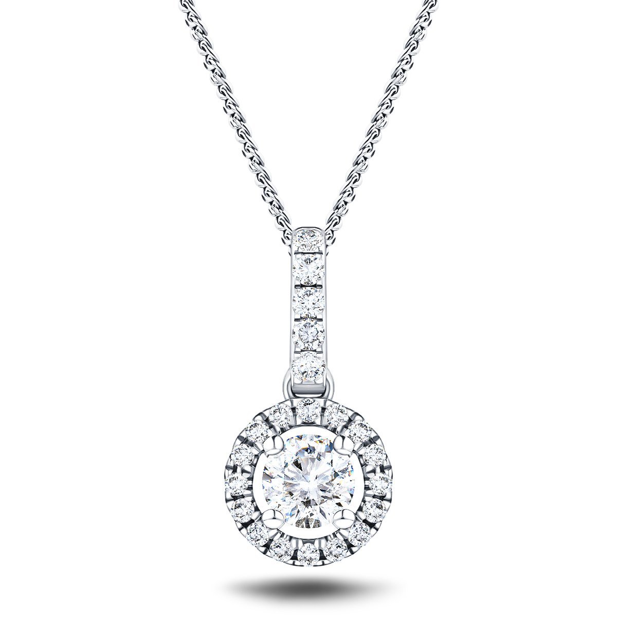 Drop Diamond Halo Pendant Necklace 0.40ct G/SI 18k White Gold - All Diamond
