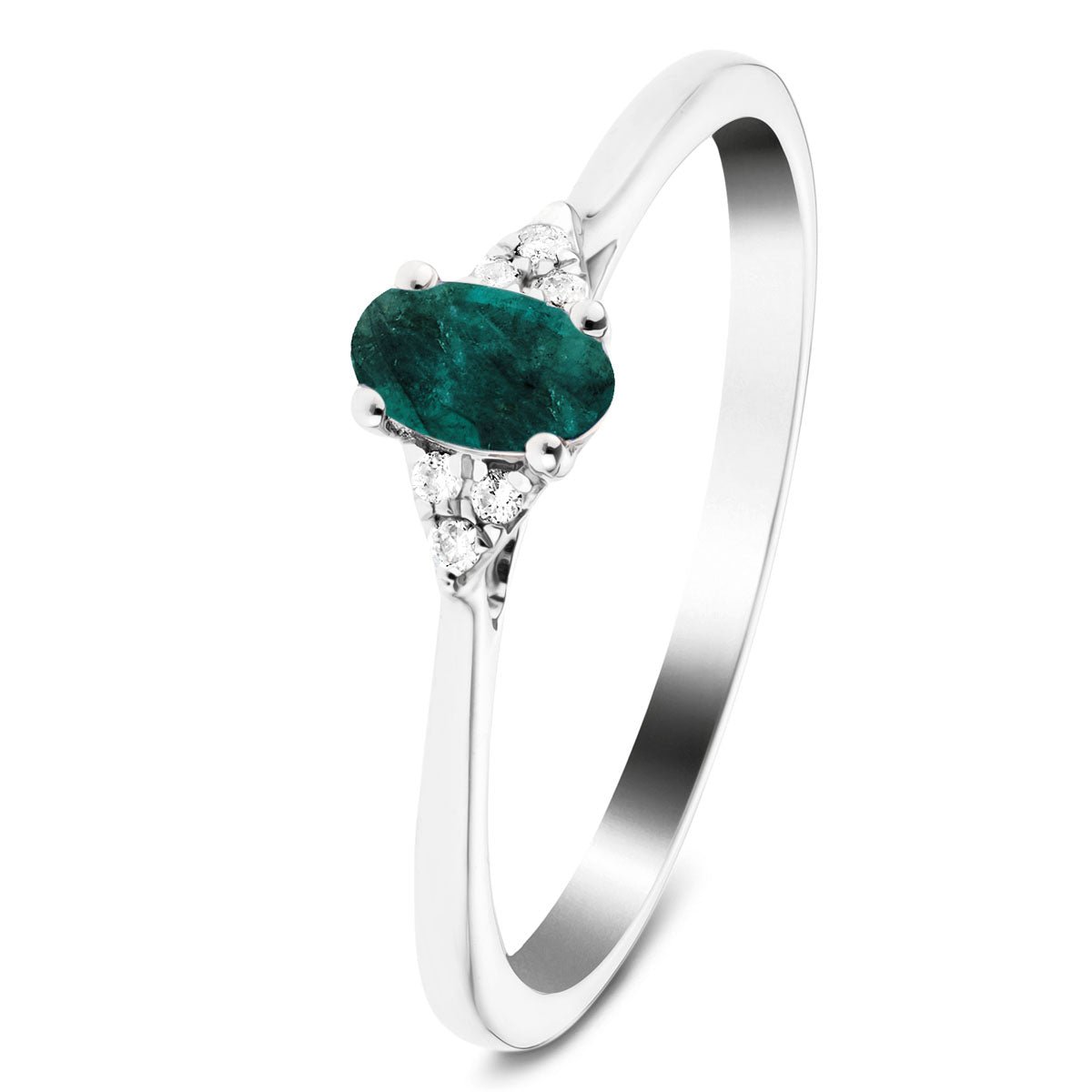 Emerald 0.25ct Diamond 0.03ct Cluster Ring 9k White Gold - All Diamond