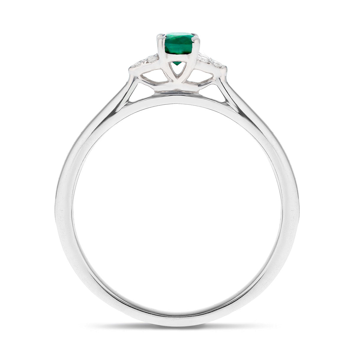 Emerald 0.25ct Diamond 0.03ct Cluster Ring 9k White Gold - All Diamond