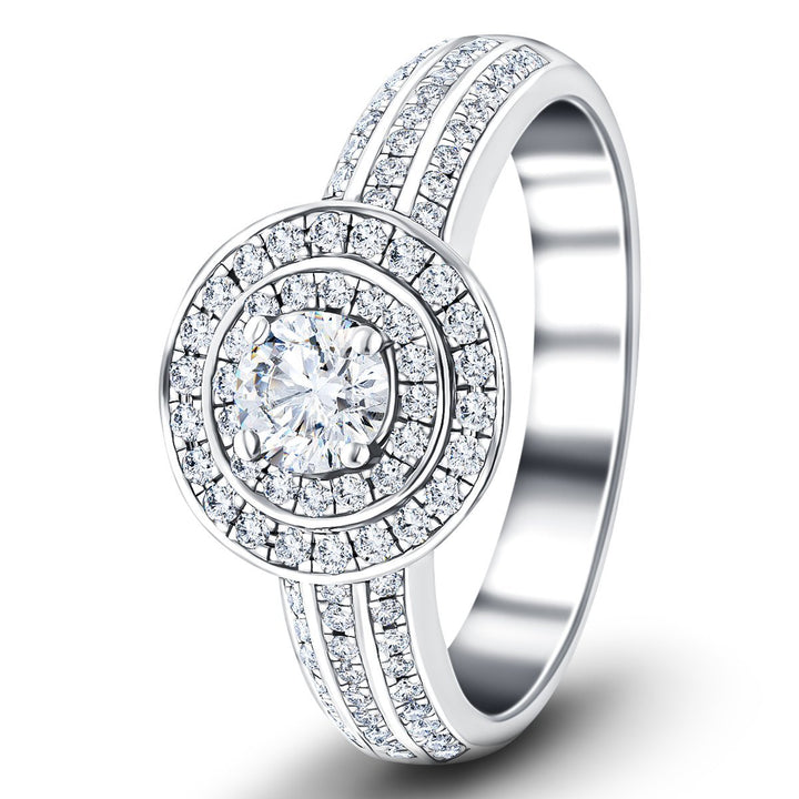 Exclusivo anillo de compromiso de diamantes Halo de 0,95 ct G/SI de oro blanco de 18 k