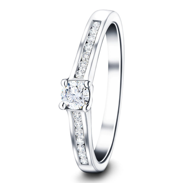 Anillo de compromiso de piedra lateral exclusivo certificado 0,50 ct G/SI oro blanco de 18 k