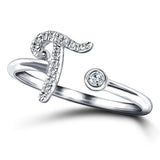 Fancy Diamond Initial 'T' Ring 0.10ct G/SI Quality in 9k White Gold - All Diamond