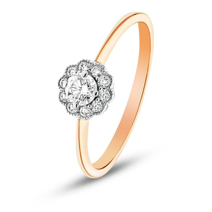 Certified Halo Diamond Engagement Ring with 0.30ct G/SI in 18K Yellow Gold