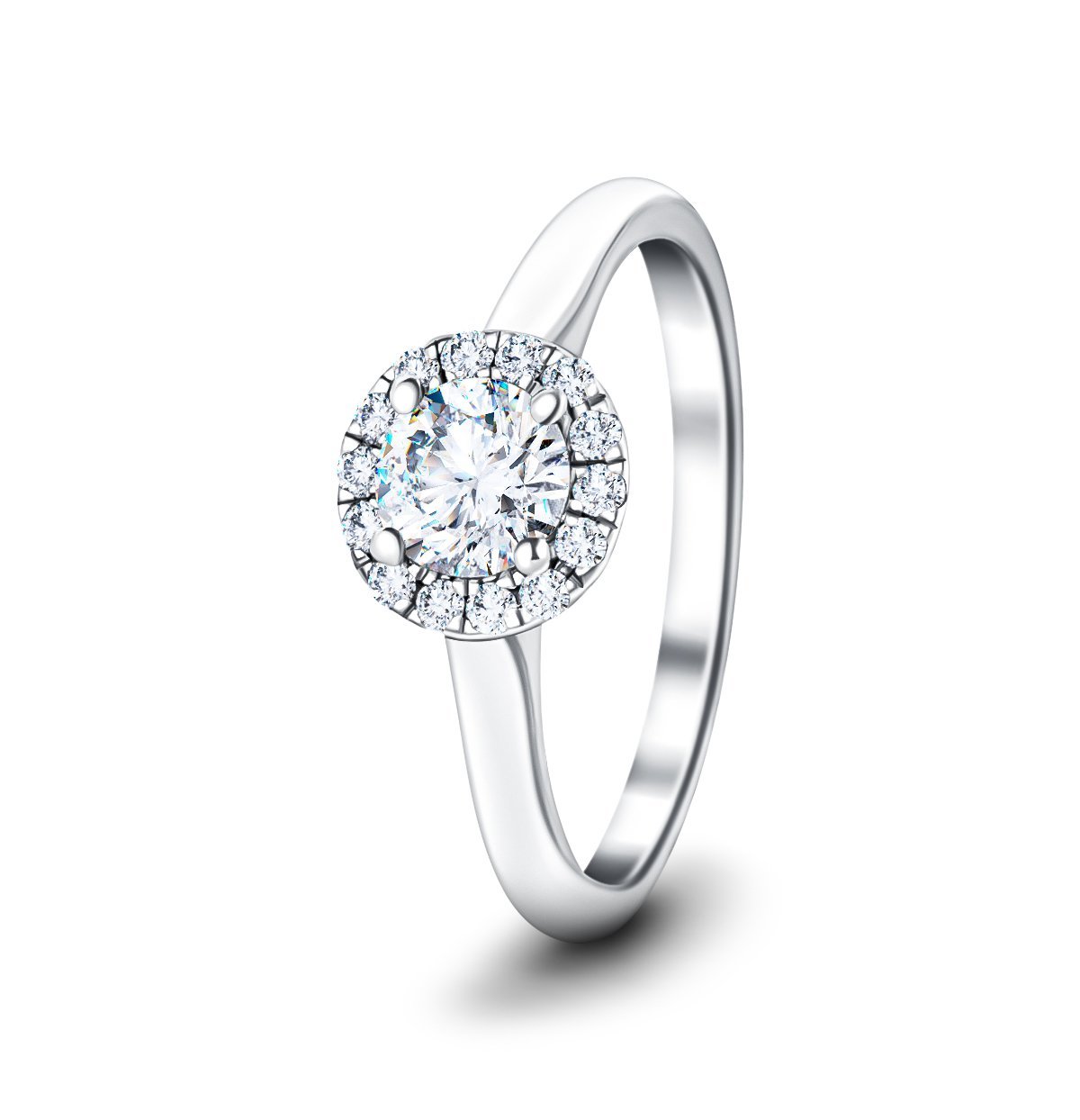 Halo Diamond Engagement Ring with 0.45ct G/SI in 18k White Gold - All Diamond