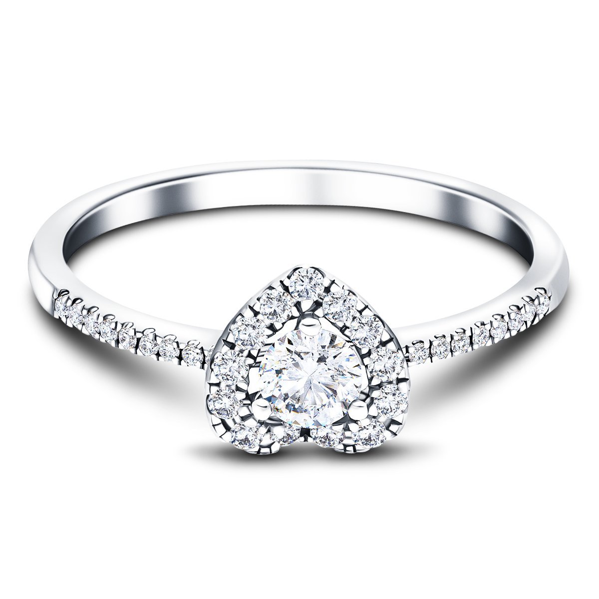 Heart Diamond Engagement Side Stone Ring 0.35ct G/SI 18k White Gold - All Diamond