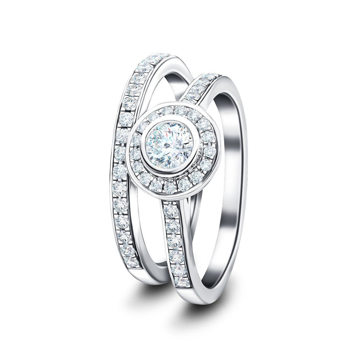 Anillo de compromiso y boda con diamantes a juego certificados 0,75 ct G/SI Oro blanco de 18 k