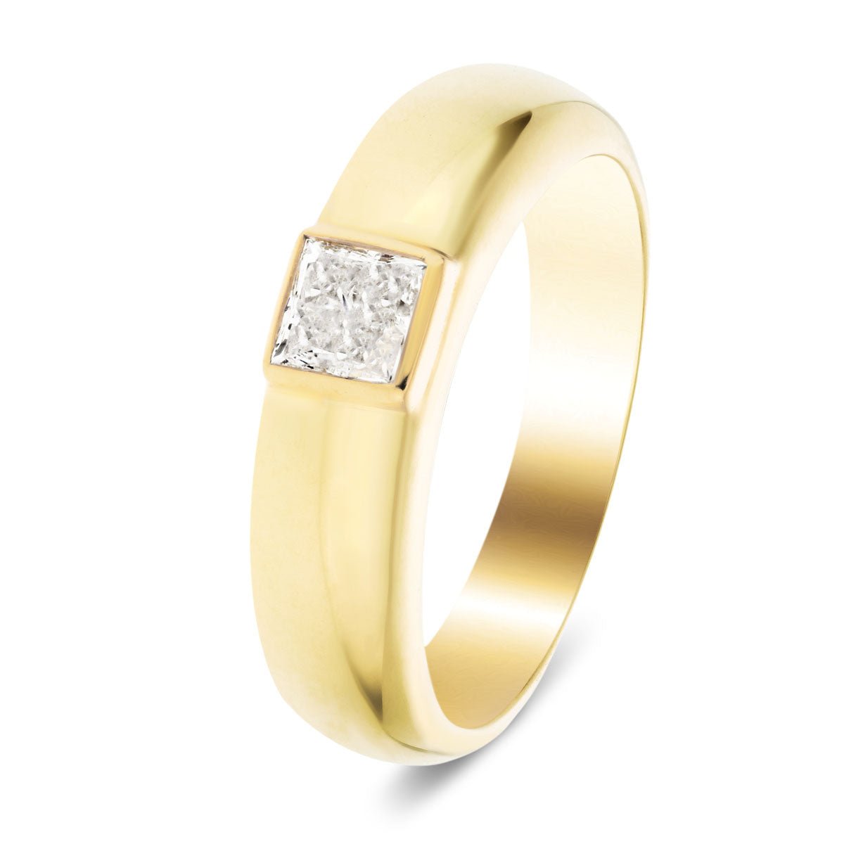 Mens Gypsy Set Princess Diamond Ring 0.40ct G/SI Quality 9k Yellow Gold - All Diamond