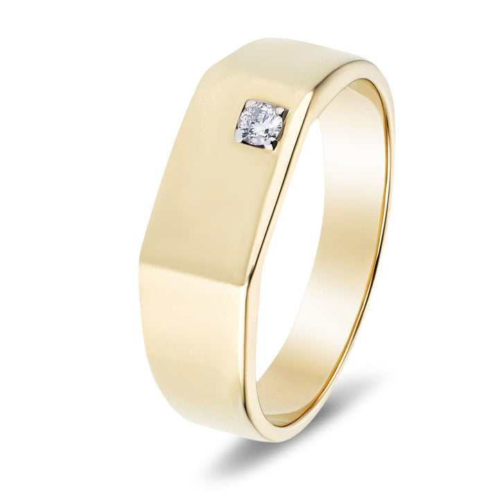 Mens Single Diamond Signet Ring 0.06ct G/SI Quality 9k Yellow Gold