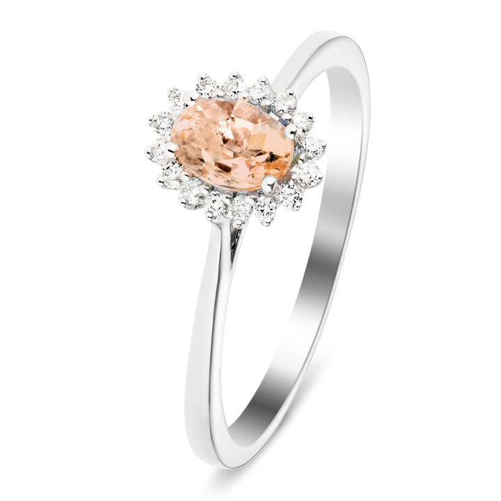 Anillo de morganita de 0,40 ct y diamante de 0,10 ct en oro blanco de 9 quilates