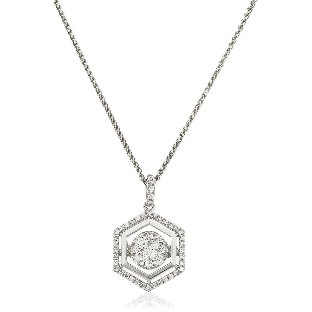 Moveable Diamond Cluster Necklace Pendant 0.50ct 18k Gold 13.0mm - All Diamond