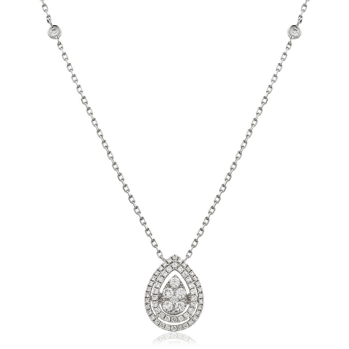 Moveable Diamond Cluster Pendant Necklace 0.75ct 18k Gold 12.0mm - All Diamond