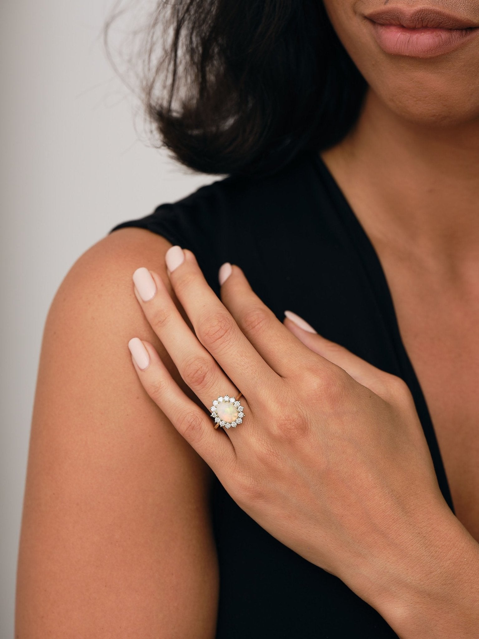 Opal 1.49ct and Diamond 0.82ct Cluster Ring in 9K Yellow Gold - All Diamond