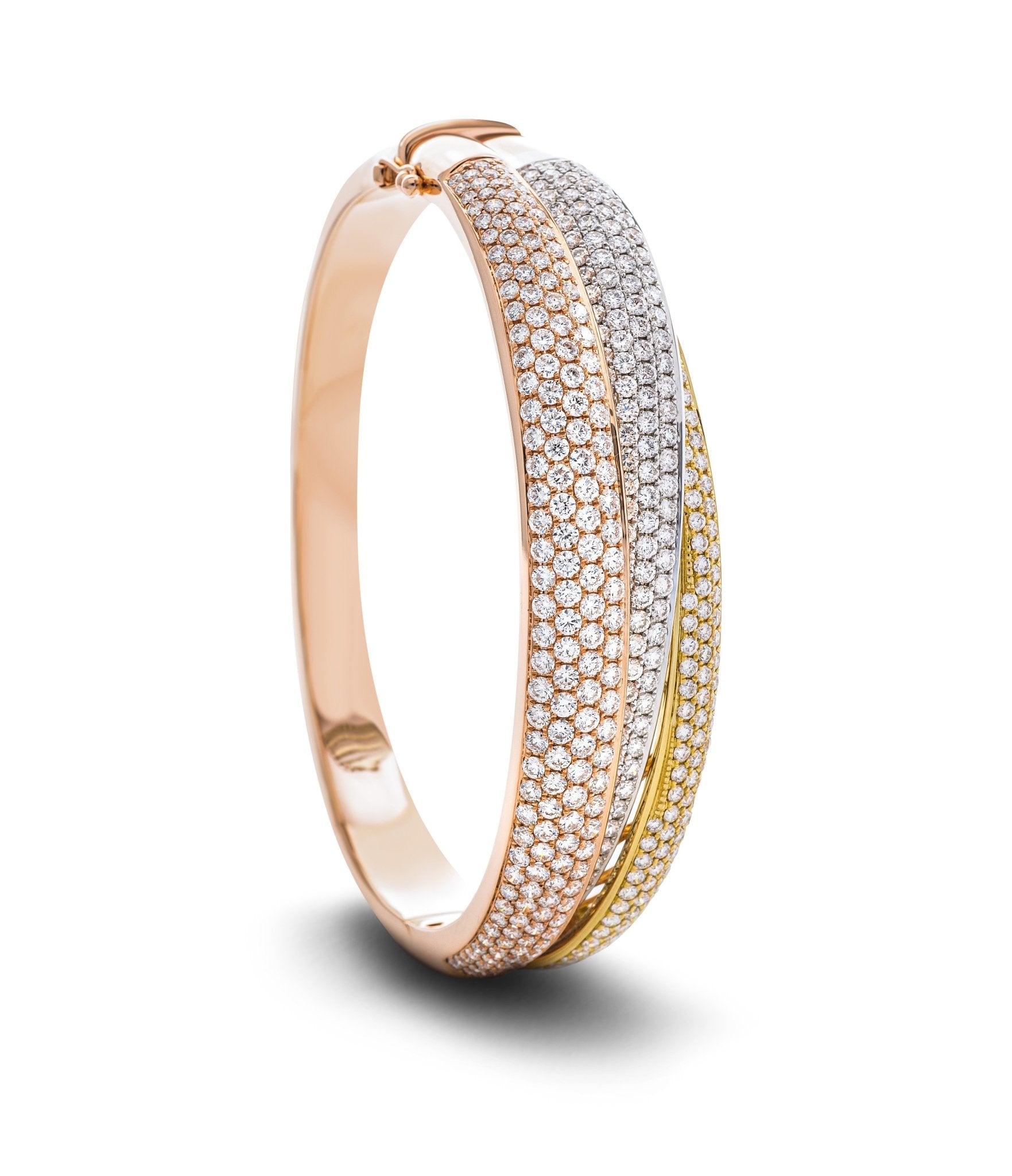 Pave Set Round Diamond Bangle 7.80ct G/SI Diamond in 18k 3 Tone Gold - All Diamond