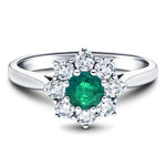 Round 0.25ct Emerald 0.25ct Diamond Cluster Ring 18k White Gold - All Diamond