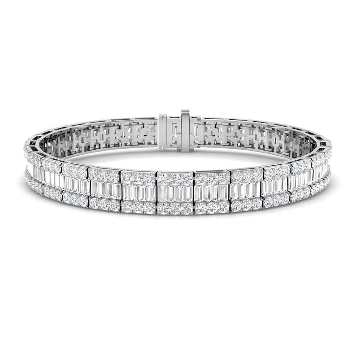 Brazalete de diamantes redondos y baguette de 10,00 ct G/SI en oro blanco de 18 k