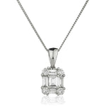 Round & Baguette Diamond Cluster Pendant 0.30ct G/SI 18k White Gold - All Diamond