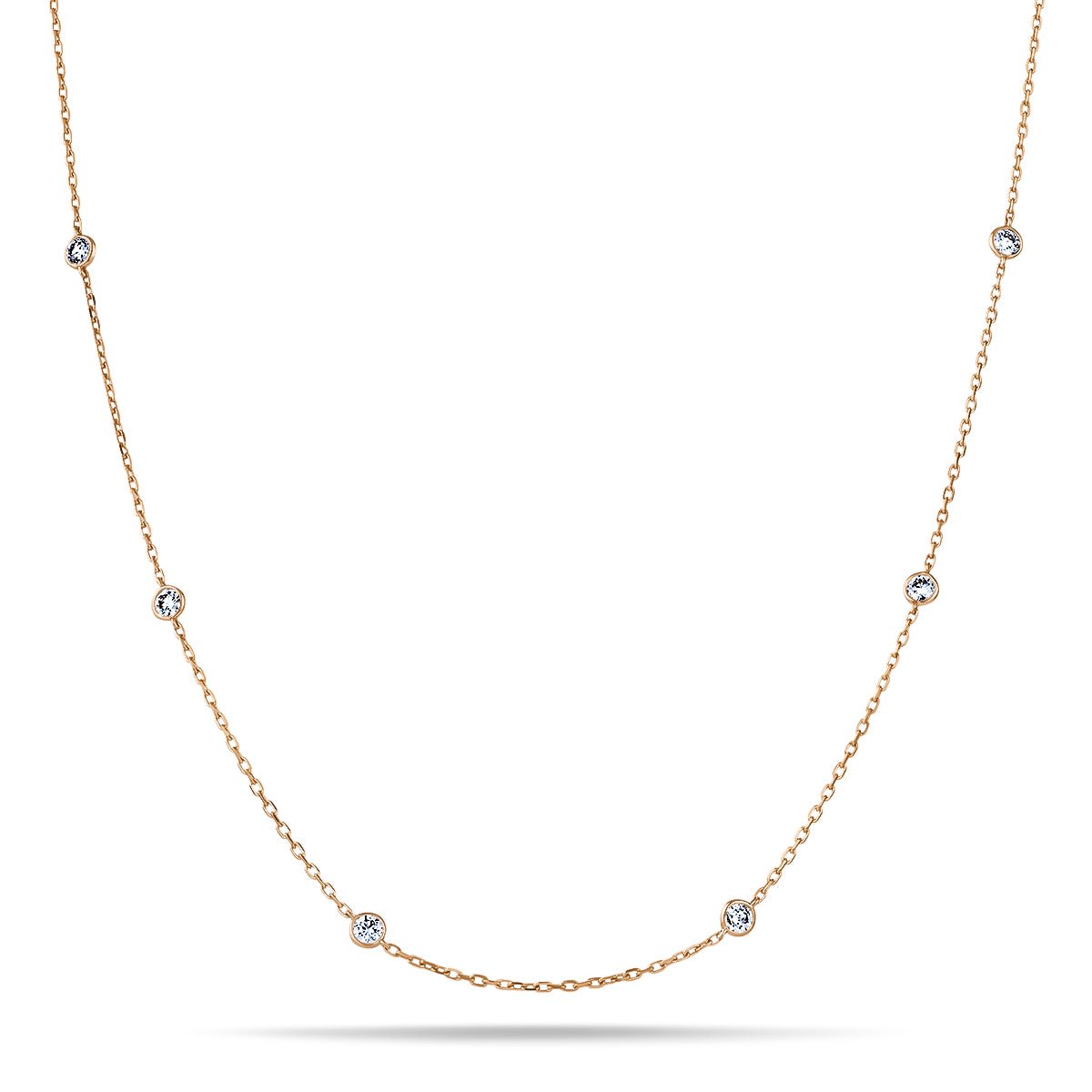 Round Diamond Chain Necklace 0.20ct G/SI 18k Rose Gold 16" - All Diamond
