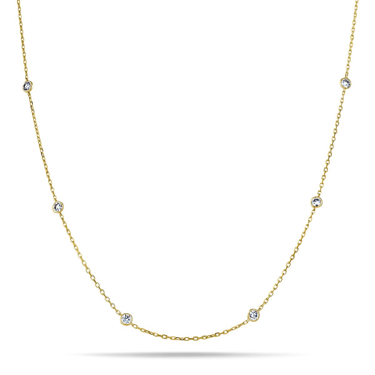 Round Diamond Chain Necklace 3.20ct G/SI 18k Yellow Gold 30" - All Diamond