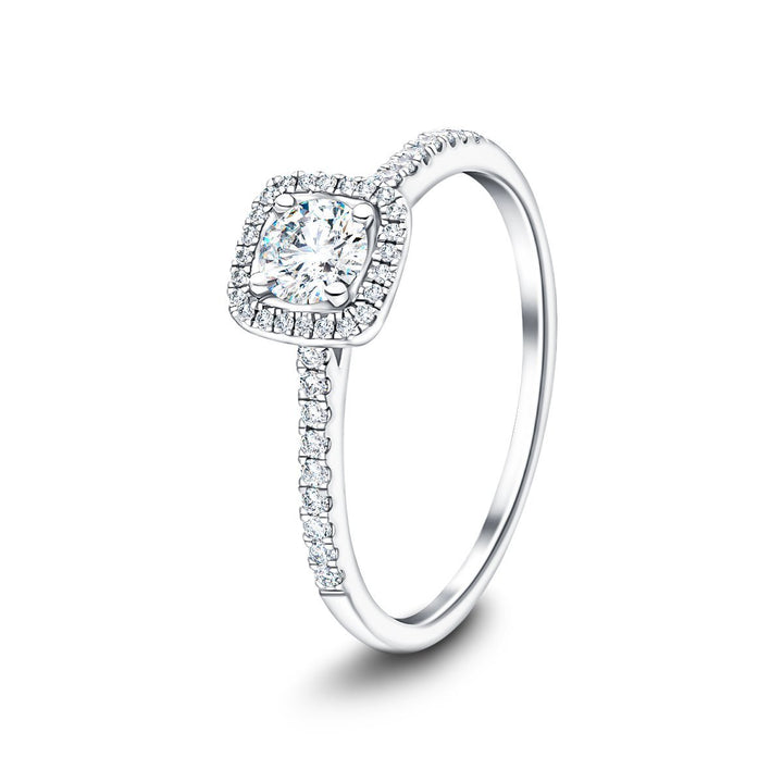 Certified Square Halo Diamond Engagement Ring 0.85ct G/SI 18k White Gold