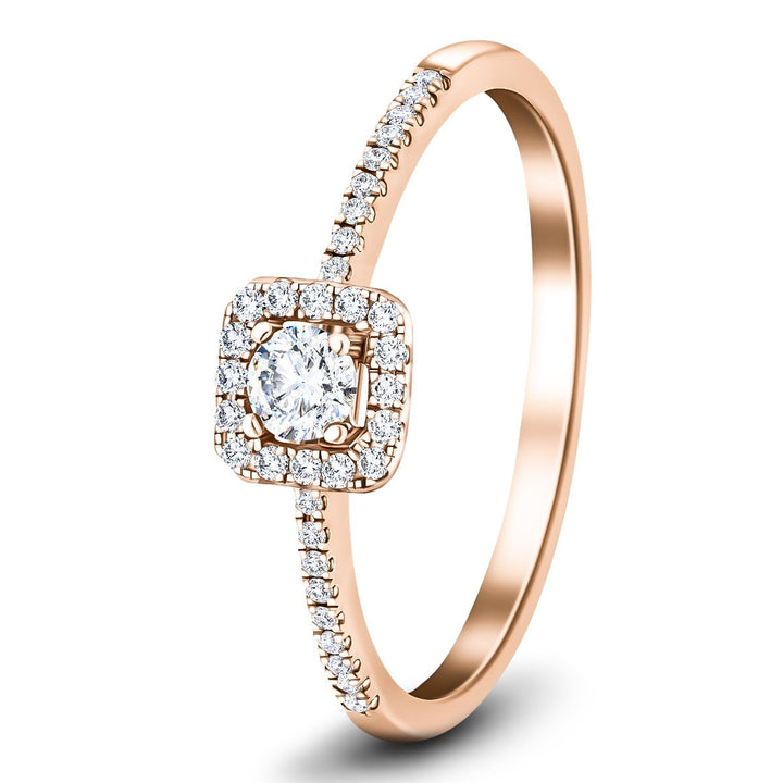 Anillo de compromiso con halo de diamantes cuadrados con 0,25 ct G/SI en oro rosado de 18 k