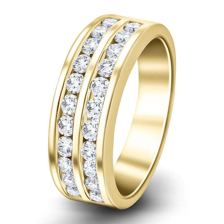 Anillo de diamante de media eternidad con canal de dos filas, oro amarillo de 18 k de 0,75 quilates, 6,4 mm