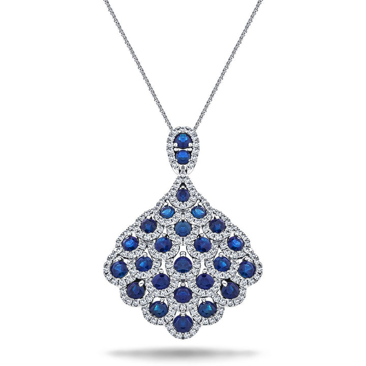 Collar vintage con zafiro azul de 2,60 ct y diamantes de 0,90 ct en oro blanco