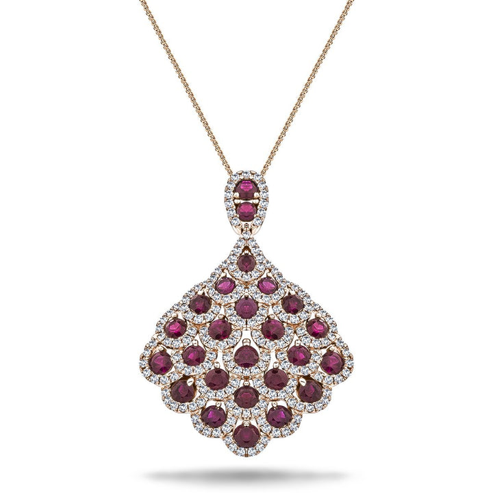 Collar vintage de rubíes de 2,60 ct y diamantes de 0,90 ct en oro rosa
