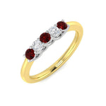 0.25ct Ruby 0.12ct Diamond Five Stone Ring 18k Yellow Gold - All Diamond