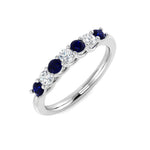 0.35ct Blue Sapphire 0.20ct Diamond Seven Stone Ring 18k White Gold - All Diamond