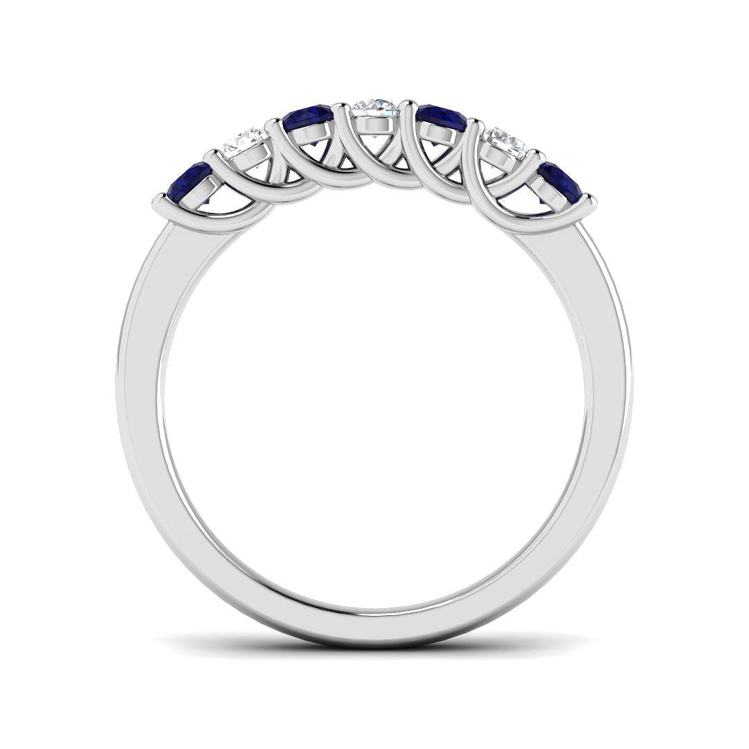 0.35ct Blue Sapphire 0.20ct Diamond Seven Stone Ring 18k White Gold - All Diamond