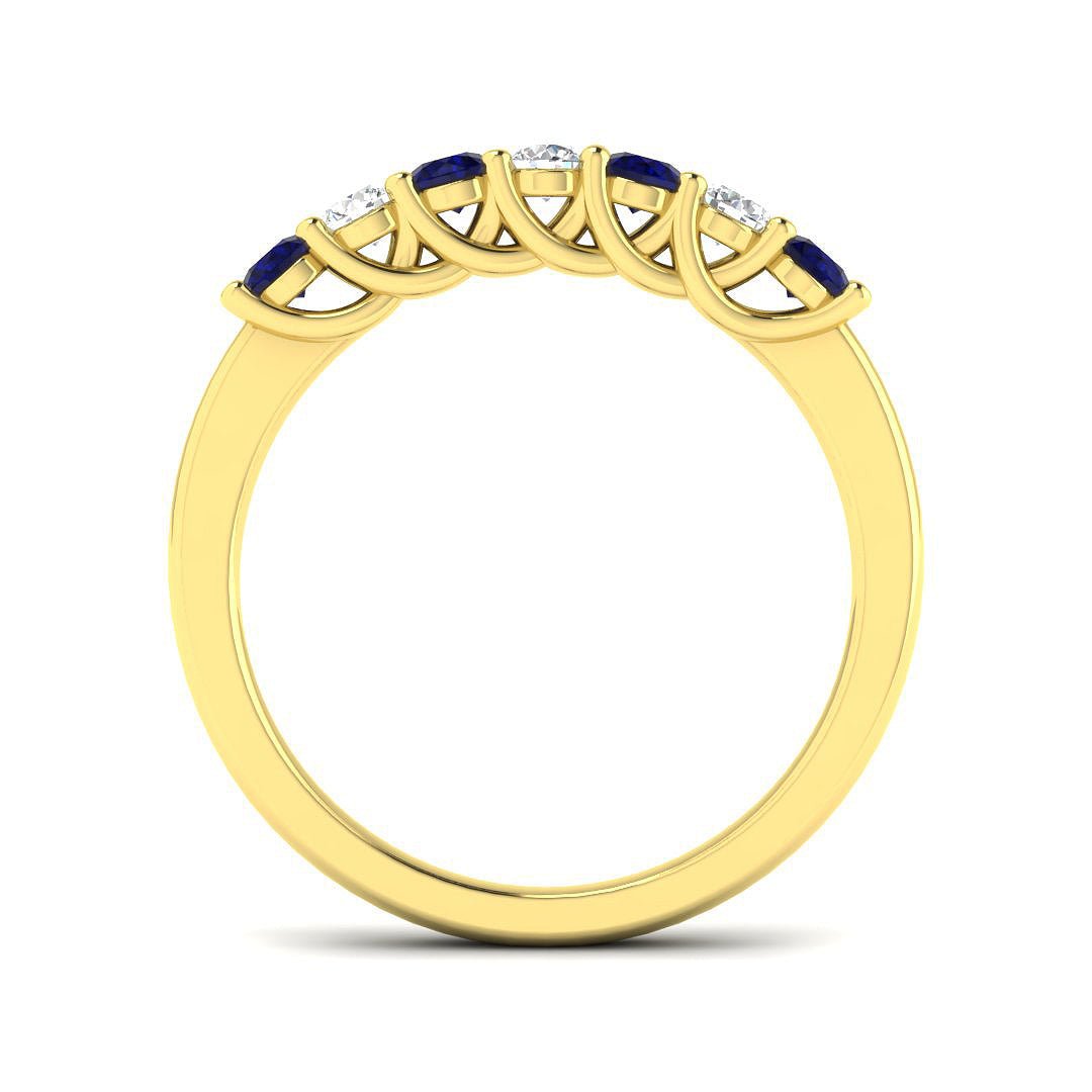 0.35ct Blue Sapphire 0.20ct Diamond Seven Stone Ring 18k Yellow Gold - All Diamond